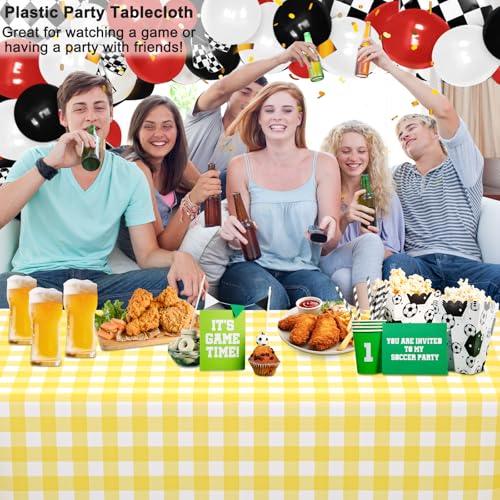 Image of WNINK 2 Pack Light Yellow Gingham Rectangular Plastic Tablecloths, Yellow and White Checkered Disposable Table Covers 54 inch x 108 inch for Birthday, Wedding, Bridal Shower, Outdoor Picnic Camping Parties