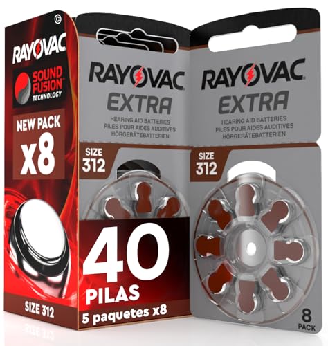 40 Pila para Audífonos Rayovac Extra 312. 5 Pack de 8 Unidades Baterías de Audífono