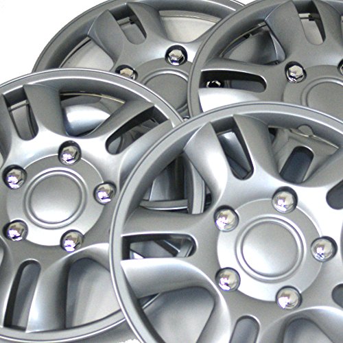Image of WC3-15-1006-S - Pack of 4 Hubcaps - 15-Inches | Silver | Style 006 Style Snap-On (Pop-On) Type Metallic Silver Wheel Covers Hub-caps