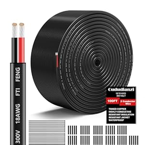 18 Gauge Wire 2 Conductor Electrical Wire, 18 AWG Wire Stranded PVC Cord, 12V Low Voltage/Oxygen-Free Tinned Copper/Flexible 18/2 Wire for Automotive Marine LED Strips Lamps Lighting (100FT/ 30M)