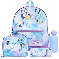 Bluey Backpack Set 4 Pcs Water Bottle Pencil Case School Bag Swim or Lunch Bag Nursery School Supplies Travel Rucksack Set Butterfly