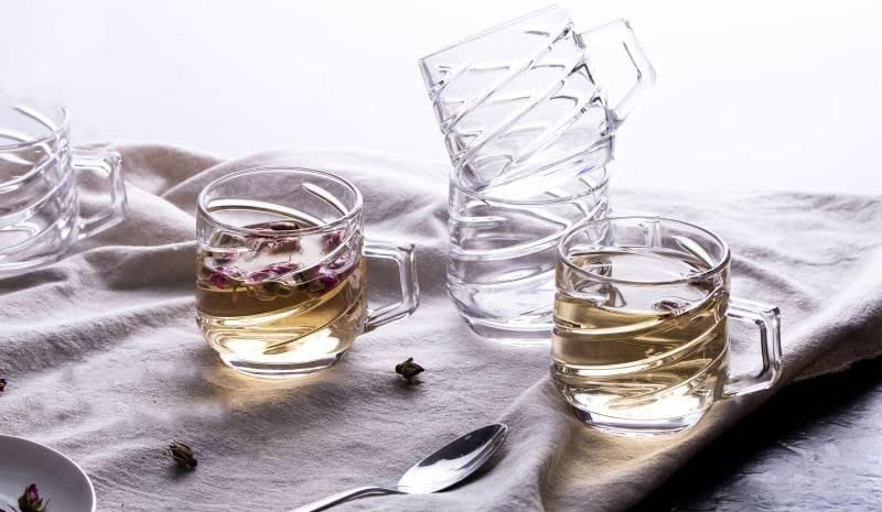 Image of Premium Glass Tea & Coffee Cups Set of 6, 200 ML Transparent Glass Mug with Handle for Coffee,Green Tea, Hot & Cold Beverages, Stylish Clear Drinking Cups for Home Kitchen Cafe (CTZ - 24)