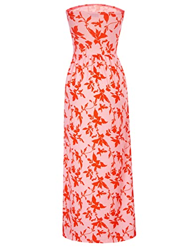 Image of GRACE KARIN Women Strapless Dress Casual Loose Ruched Long Maxi Dress with Pockets