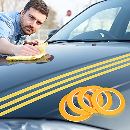 ASTER 4 Rollen Fijne Lijn Tape, Fineline Afplaktape 1/16, 1/8, 1/4 en 1/2 Inch Breed x 52 Yard, Schilders Gele Afplakband voor Doe-het-zelf en Auto Verf Kunst - Afbeelding 7