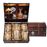Heritage Pewter Fleur De Lis Capitol Decanter Chest Set | 24 OZ Liquor Pourer with 4 Double Old-Fashioned Glasses | Expertly Crafted Pewter Glass