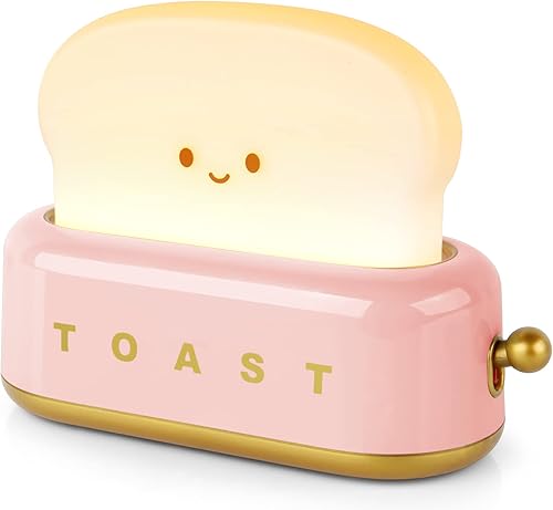 Elstey Lámpara de tostadora, lámpara pequeña recargable para decoración de escritorio con cara sonriente, pan tostado, linda forma de tostadora,