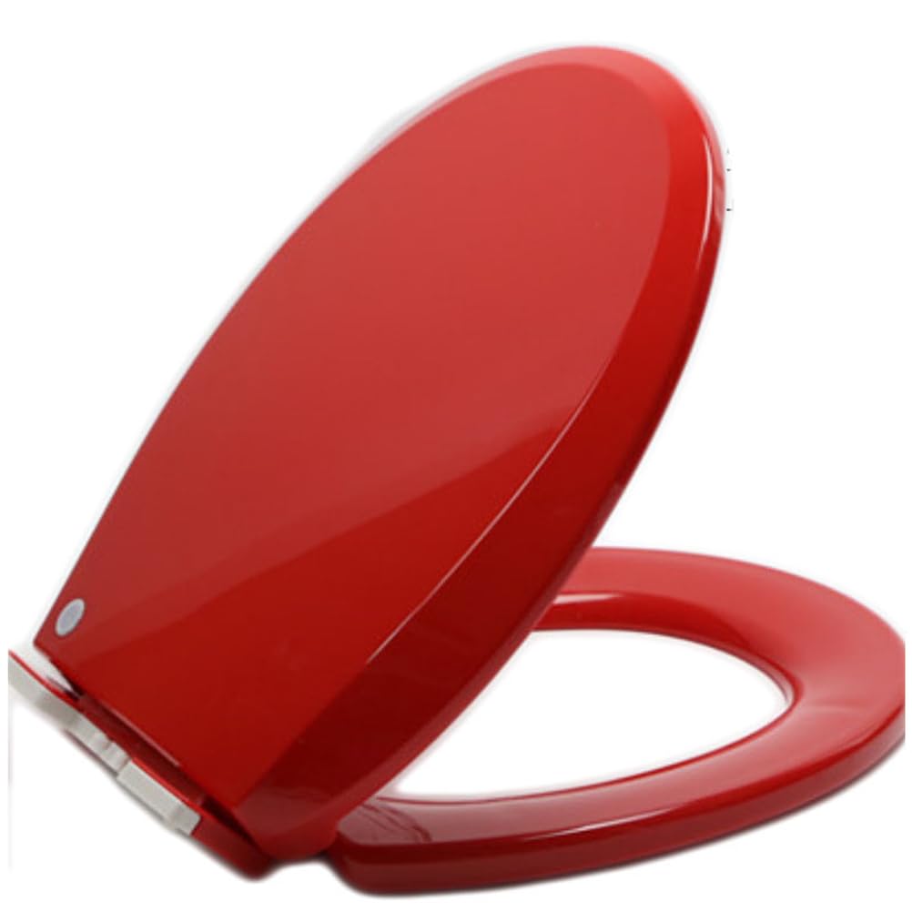 Brigtviee Round PP Toilet Seat with Quick Release Hinges, Soft Close Toilet Seats, Quiet and Slow Close Toilet Lid and Seat, Easy Clean and Install, O-Shaped Toilet Seat Cover,Red,36x41cm