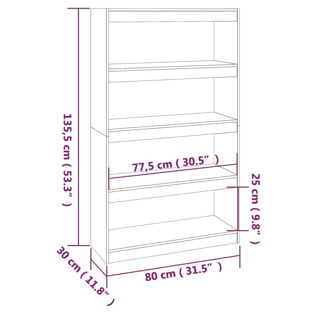 Bücherregal aus massivem Kiefernholz, Schwarz, 80x30x135,5 cm, 4 geräumige Fächer, Raumteiler für Bücher, Zeitschriften und Dekoration, pflegeleicht mit feuchtem Tuch