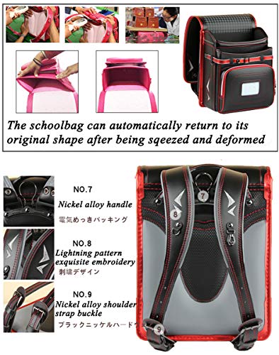 randoseru Embroidery pattern luxury bags japanese lighten up backpack PU leather【lightning pattern Blue-brown】4