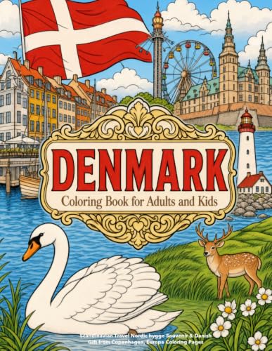 Denmark Coloring Book for Adults and Kids: Scandinavian Travel Nordic hygge Souvenir & Danish Gift from Copenhagen, Europe Coloring Pages image 2