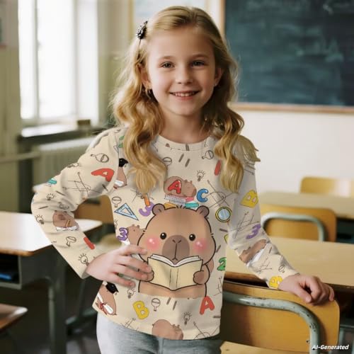 Image of Renewold Boys Girls Tees Kids T-Shirt Long Sleeve Crewneck T Shirts Casual Athletic Tops Clothing for Home School Travel