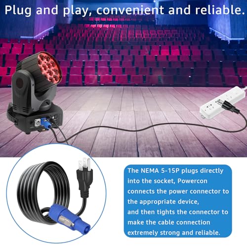 Image of 3-Prong NEMA 5-15P to PowerCON Cable 20A 3 Pin PowerCon Input Connector to NEMA 5-15P Connector Cord for Outdoor Stage Light LED Screen-1.8M /5.9FT