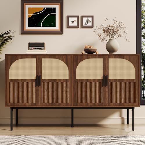 Merax Rattan Sideboard Schrank mit 4 Türen, Moderne Anrichte Kommode...