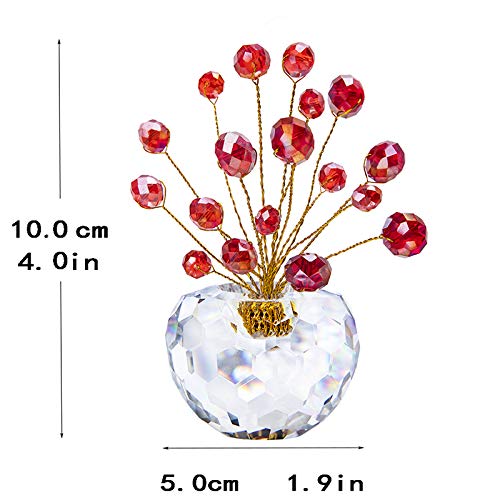 H&D Crystal Money Tree Statue Round Rondelle Beads Souvenir Collection Desktop Paperweight Car Decoration (Red)