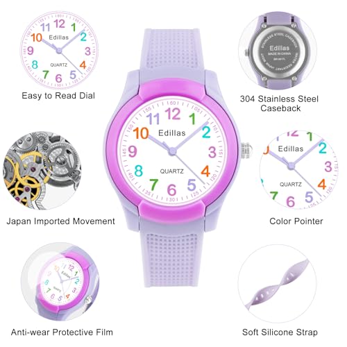 Image of Edillas Kids Teens Watch Analog Girls Boys, Waterproof Stylish Watch for Children,Students with Soft Silicone Strap for Kids Teens 4-16 Years Old