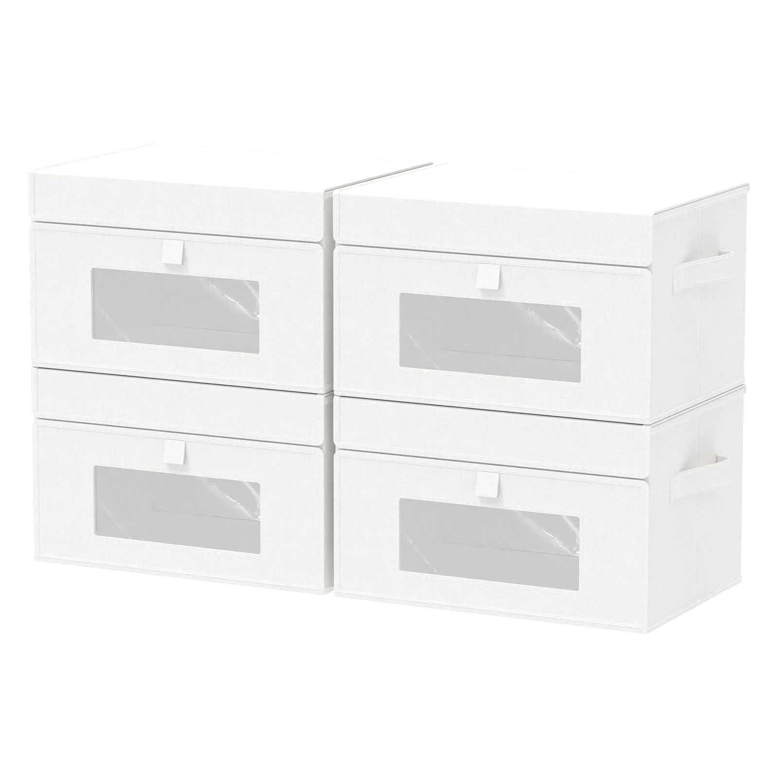 Scatole Portaoggetti con Coperchio, 26x20x17 cm, Bianco, Set di 4 ﻿ | Scatole con Maniglie Robuste e Finestra Trasparente, Pratiche Unità Di Organizzazione Domestica, Contenitori Pieghevoli
