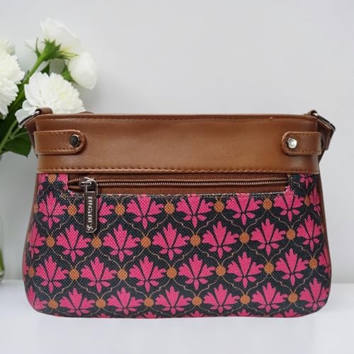 Image of JUGNU Sling Bag for Women, Jute Fabric, Crossbody Style, Slim Design, Multicolour, Medium Size, Lightweight, Adjustable Strap, Zipper Closure, 5 Pockets