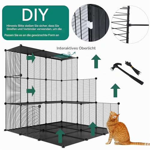 YITAHOME 4-stöckiger Großer Katzenkäfig mit Hängematte, 4 Türen, 3 Leitern, Katzengehege Catio-Metalldraht-dichte Zwinger für 1–3 Katzen, Abnehmbarer Laufstall für Kleintiere, 104 x 72 x 140 cm
