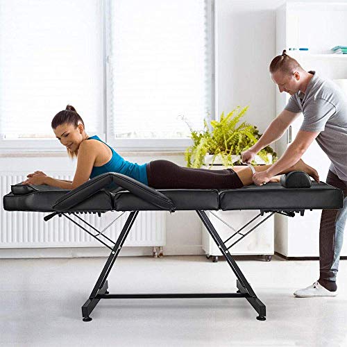 JOYBASE Massage Bed, Adjustable Massage Table with Barber Stool, Spa Salon Massage Equipment (Black)