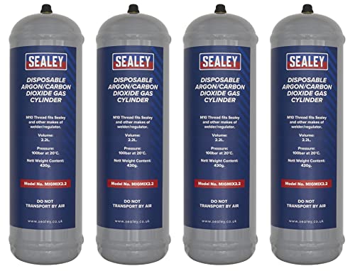 Sealey Disposable Argon/Carbon Dioxide Gas Cylinder - Pack of 4 430g, 2.2L, CO2/ARG - MIGMIX2.24