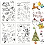 Christmas Clear Stamps Set : Ogni confezione contiene quattro carte timbri in silicone natale di stili diversi, Timbri Trasparenti Natalizi inclusi diversi graziosi motivi, per avere più scelta, sufficienti per regalo di artigianato natale per bambini adolescenti adulti.