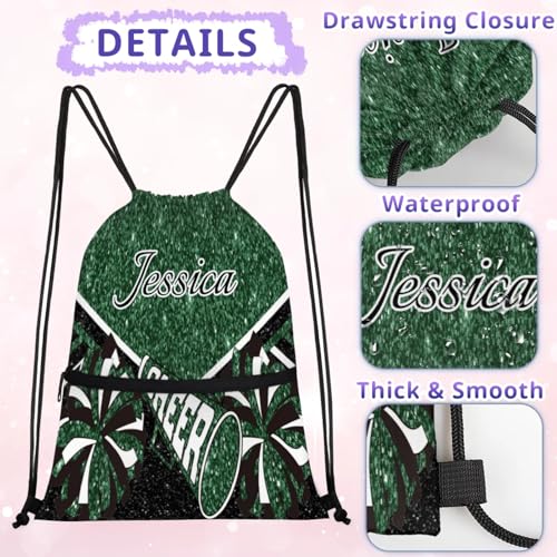 Custom Cheerleading Drawstring Bag, Personalized Cheer Bags with Name Sack Cinch Bags for Cheerleader Gift, Green Glitter3