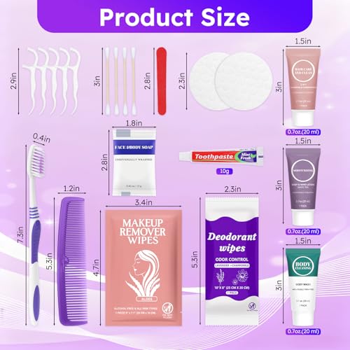 Zhjianup Travel Toiletries Personal Cleaning Bulk,Disposable Hygiene Kit Care Package Supplies, Women Toiletry Essentials Set Individually Wrapped for Camping, Hotel, Vacation, Homeless, Charity (11-in-1, 20) 1x 20 ml