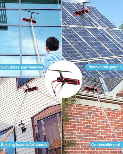 Image of 16.5ft Solar Panel Cleaning Brush & Squeegee, 2 Dusting Brush, Lightweight & Extendable Poles, Water Fed Poles Kit, Upgrade Window Washing Equipment