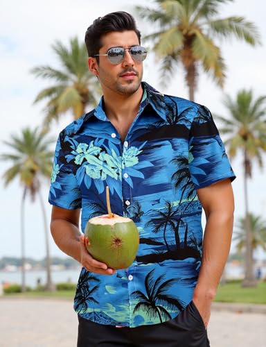 Maxure Hawaiian Shirt for Men, Men's Beach Button Down Short Sleeve Shirts, Summer Vacation Tropical Printed Clothing2