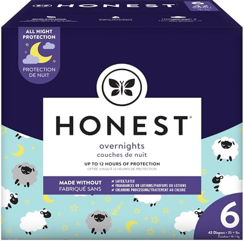 The Honest Company Clean Conscious Overnight Diapers | Plant-Based, Sustainable | Sleepy Sheep | Club Box, Size 6 (35+ lbs), 42 Count