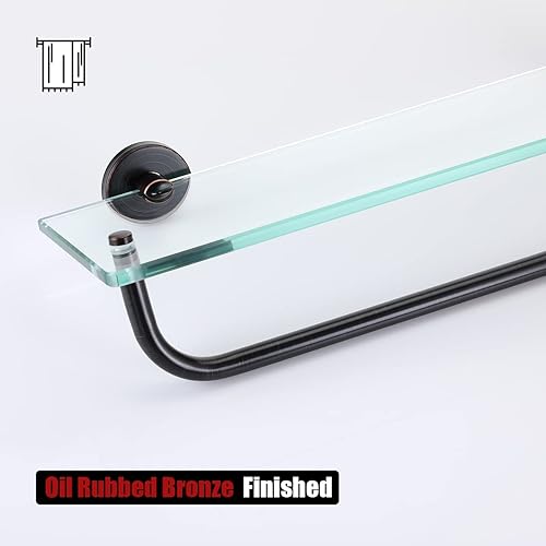 Miniatura 6 de JQK Estantería de baño de vidrio bronce, estante con toallero de 15 pulgadas de vidrio templado, almacenamiento para ducha de 16 por 5 pulgadas,