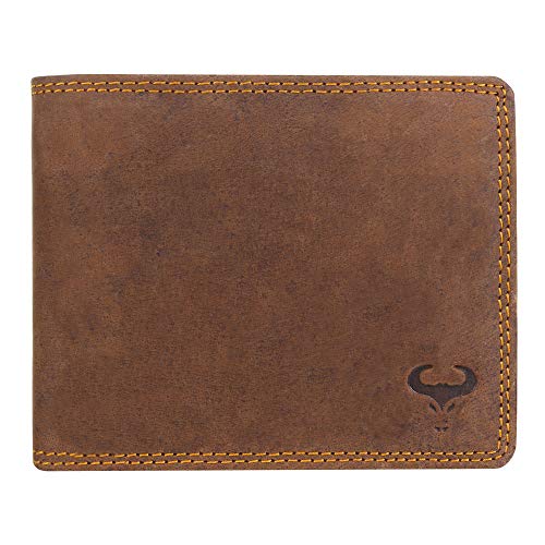 Men’s RFID Blocking Wallet - Classic Bifold Design - Zipper Coin Pocket - Genuine Hunter Leather (Brown)