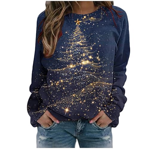 Weihnachts Sweatshirt Damen Langarmshirt Weihnachtspullover Aufdruck...