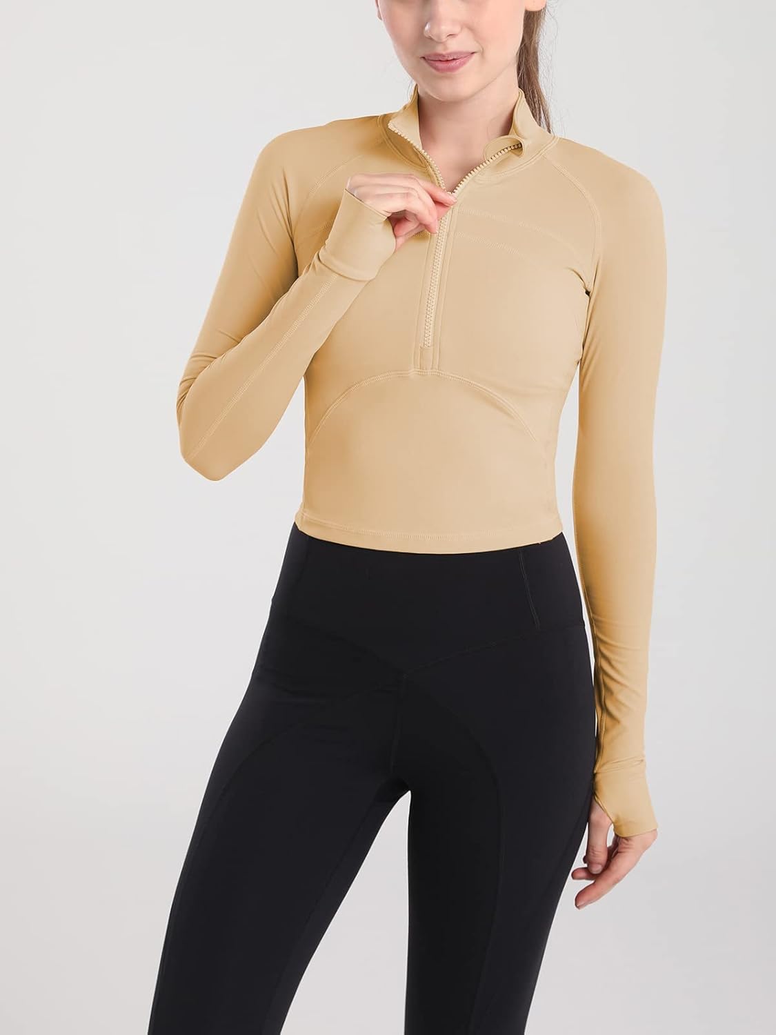 Women's Athletic Half Zip Pullover Sweatshirt Workout Top Crop Quarter Zip Pullover Yoga Running Jackets - Image 2
