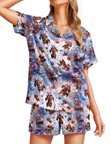 Image of Women's Pajama Sets Funny Pajamas for Women Set Comfortable 2 Piece Button Down Tops & Shorts Sleepwear Short Sleeve