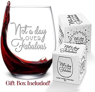 Not a Day Over Fabulous Wine Glass Birthday Gift for Women, 16 oz