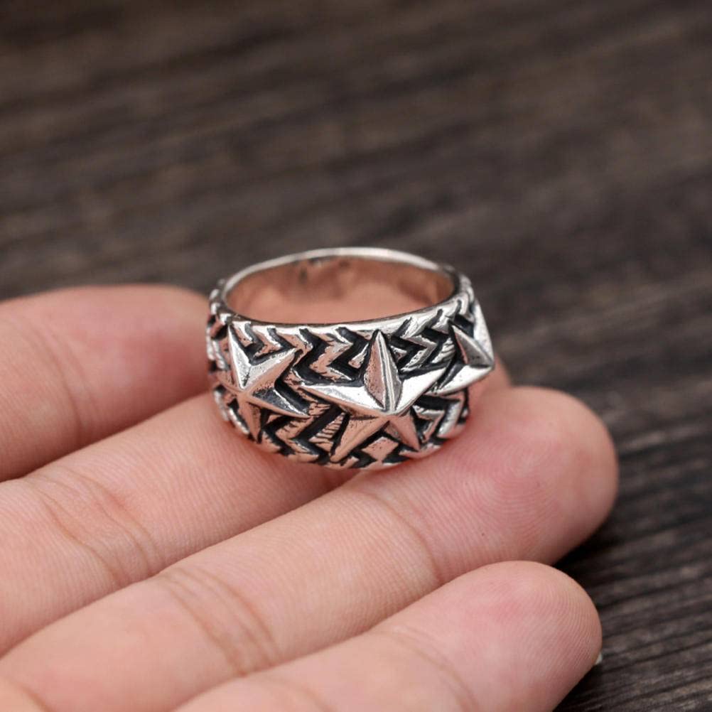 Punk Fashion Five-Pointed Star Male Wide Retro Ring Regalos para Amante Silver, 16Th, OZZKI, Plata,