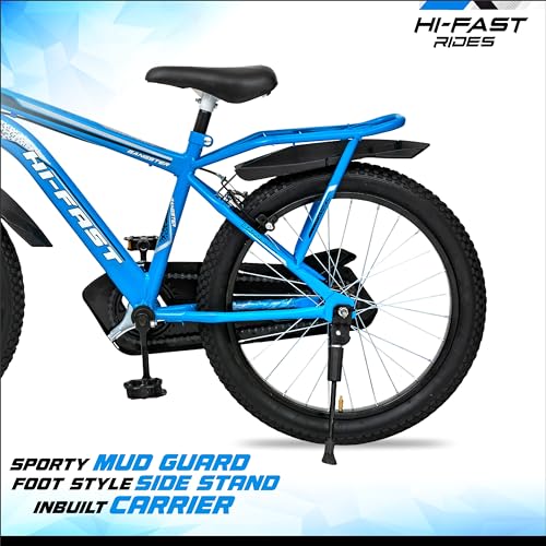 Image of HI-FAST Gangster 20T Cycle for Boys & Girls 7 to 10 Years with Tyre-Tube & Side Stand (Semi-Assembled) (Blue) 20 Inches,Road Bike, Rigid
