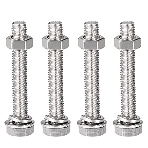Tornillos hexagonales M8 de acero inoxidable totalmente roscados con arandelas de presión