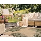 Liora Manne CARMEL Indoor/Outdoor Power Loomed Synthetic Blend Low Profile Area Rug - Transitional Tropical Botanical Leaf Decorative (Palm Green) (3'3' x 4'11')