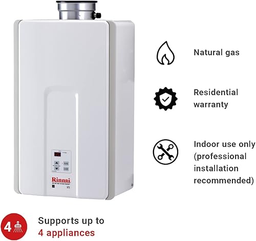 Miniatura 6 de Rinnai V53DeP - Calentador de agua a gas natural sin tanque, hasta 5.3 GPM, instalación en exteriores