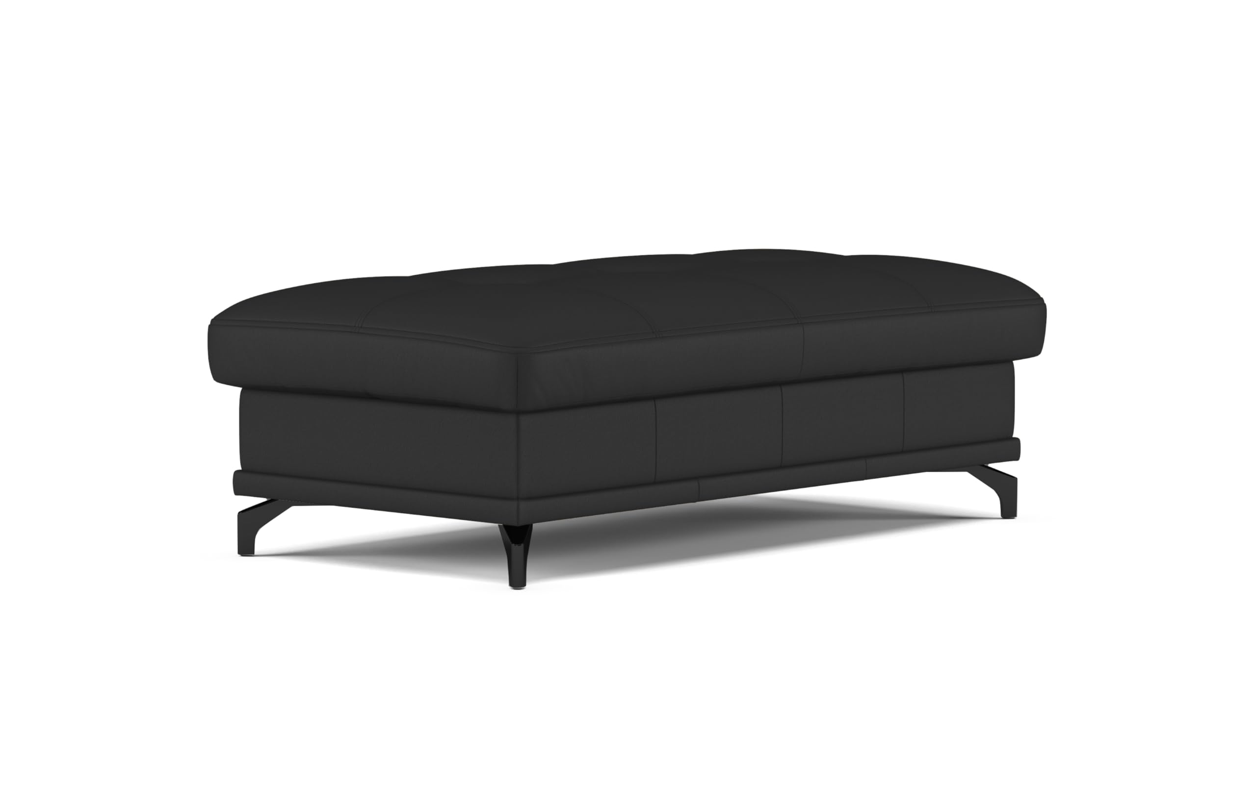 Cavadore Hocker Castiel / Polsterhocker mit mattschwarzen Metallfüßen, ideal als Beistellhocker, Fußablage, Sitzgelegenheit / 138 x 48 x 71 / Echtleder, Schwarz