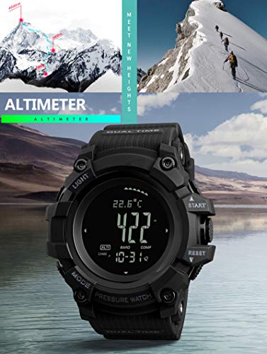 Findtime Mens Digital Watch Compass Pedometer Calorie Counter Altimeter Barometer Temperature Stopwatch Military Sports Fitness Activity Tracker For Running Tact #TOP5