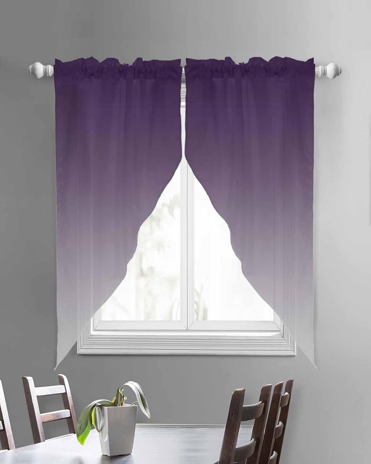 Sheer Swag Valance for Windows Purple and Grey Ombre Rod Pocket Chiffon Voile Curtain Valances Gradient Color Decorative Window Topper for Living Room, Bedroom, Kitchen 72x63in