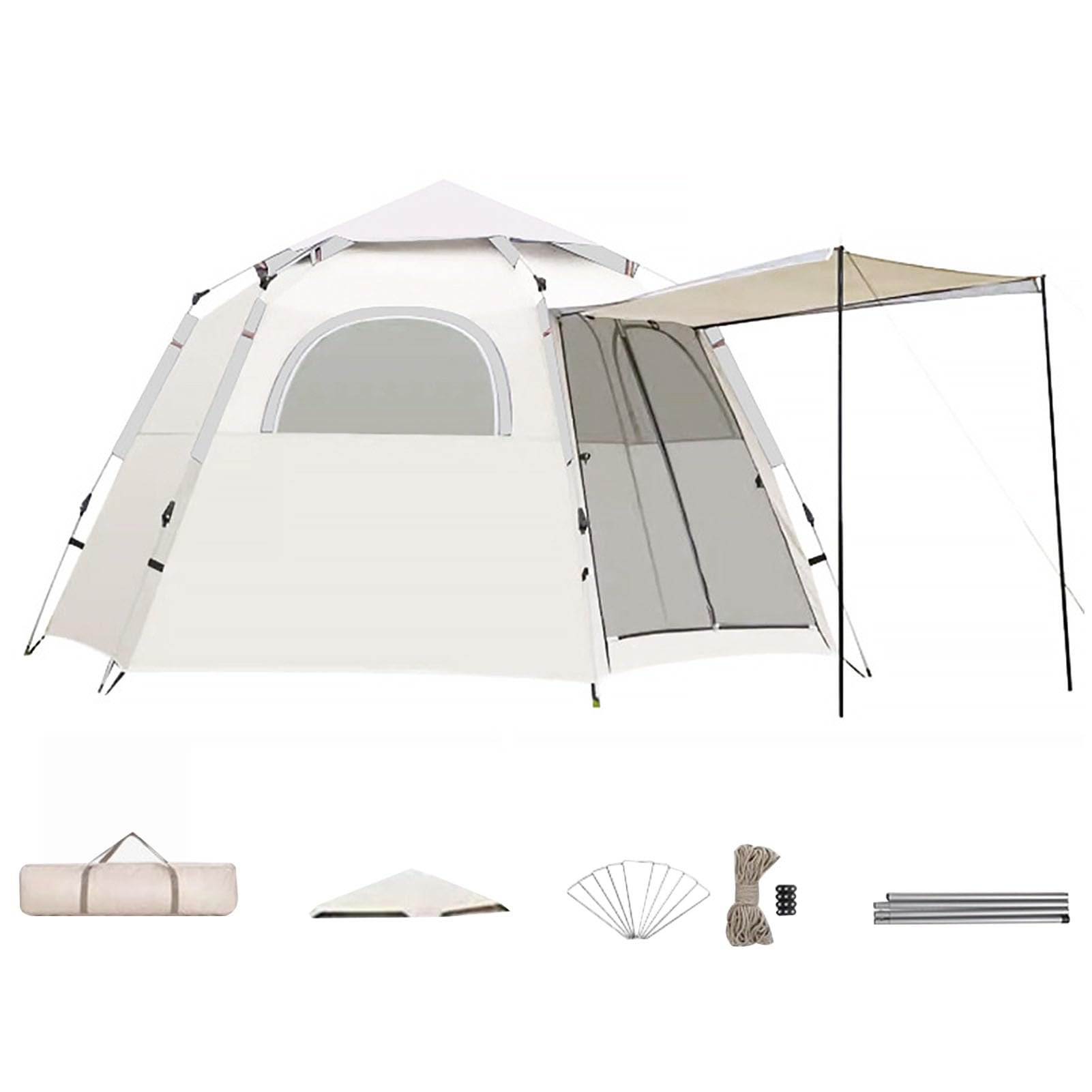 Beauenty Camping Tent, 5-8 Person PortableFamily Tent with 2 Doors and 4 Windows Waterproof Windproof Automatic Pop Up Tent for Camping Hiking Travel Beach White