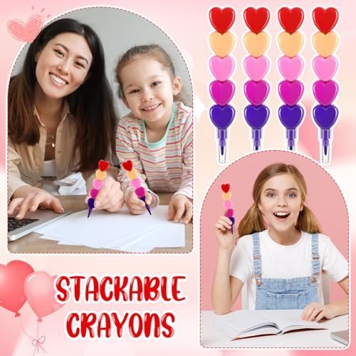 MotiMind 28 Sets Valentines Crayons Party Favors Gifts Heart Stackable Crayons with Coloring Cards Kids Valentines Goodie Bag Stuffers for Classroom School Raward Gifts Exchange Non Candy Treats by MotiMind - Image 6