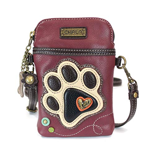 CHALA Paw Print Collection Cellphone Cross Body Bag (Maroon L 5 x H 7.5 x W 1)