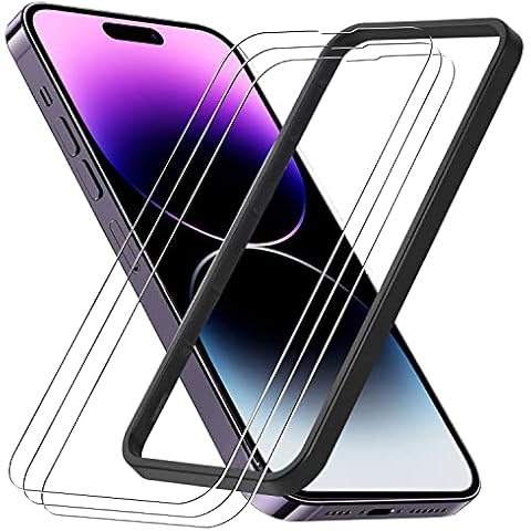 For iPhone 14 Pro Screen Protector, iPhone14 Pro/ 14Pro 9H Tempered Glass Film with a Installation Alignment Aid,Full Coverage,Case-Friendly,Bubble-Free,HD Clear, 6.1-Inch,3 Pack Cover
