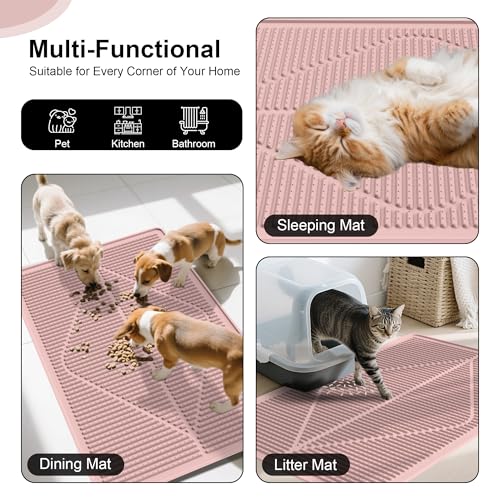 Image of Mofason Silicone Cat Litter Mat XXL - Pink Extra Large Cat Litter Box mat | Waterproof & washable 38 inchx25 inch kitty cat litter mat for floor, extra large litter trapping; cat litter catcher mat easy clean
