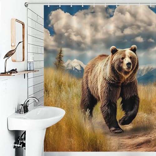 Rideau de douche polyester imperméable ours lavable en machine pour salle de bain 168x183